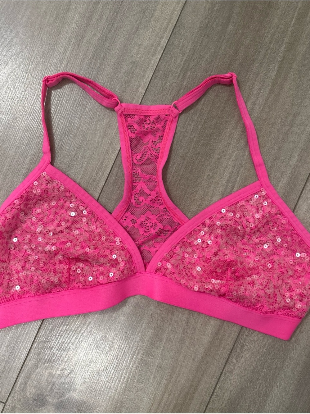 Victoria's Secret Hot Pink Sequin Lace Racerback Bralette